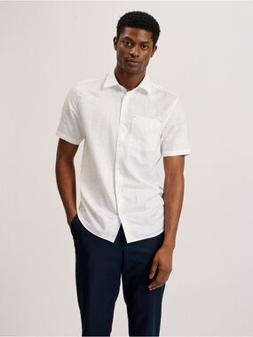 NWT Ted Baker London Shirt Sleeve Textured Linen Blend Shirt Men’s Size 2 White